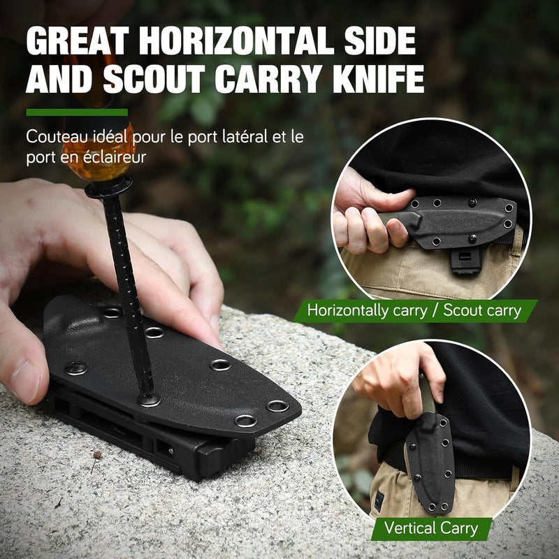 DRACHENADER Small Fixed Blade Knife 7 inch Tactical Knife EDC D2 Steel with Kydex Sheath, G10 Handle, Clip Lock and Gift Box, Versatile for Horizontal and Vertical Carry - Image 5